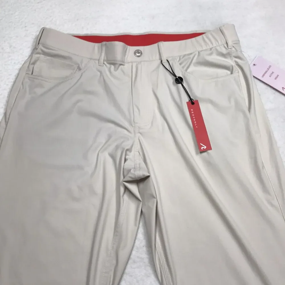 NWT REDVANLY Kent Golf Pants Men L (34x34) Stone Tan Glyding Nylon Stretch